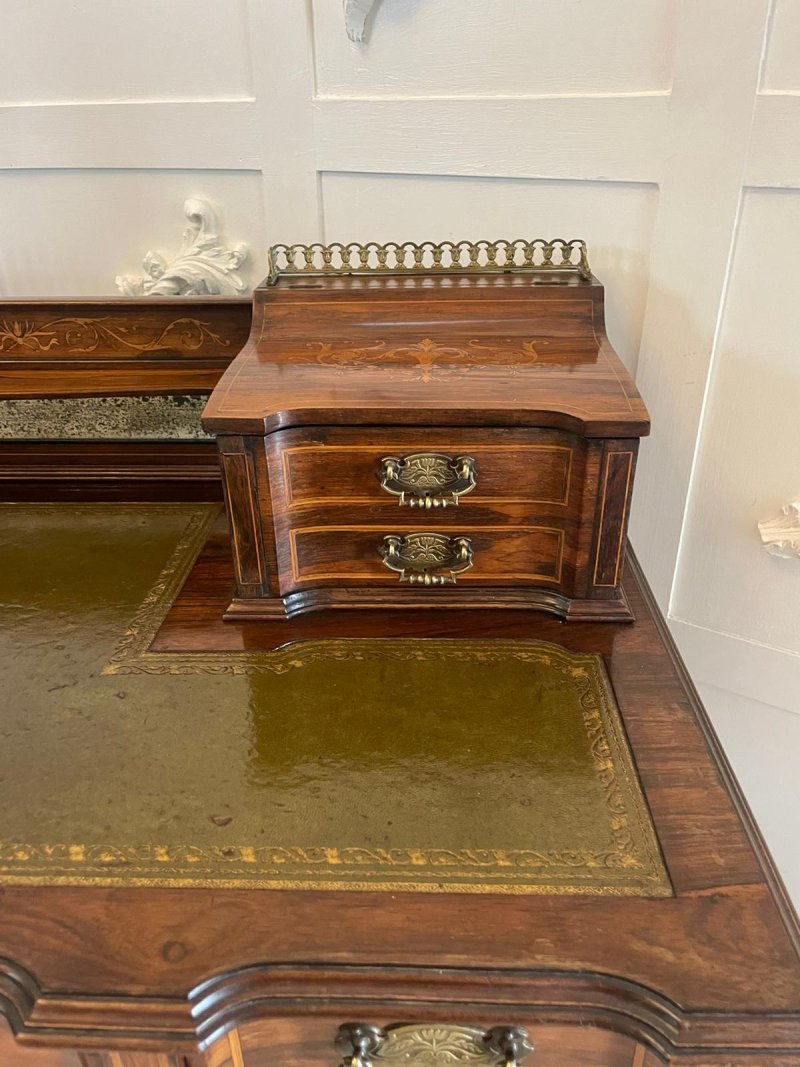 Fine Quality Antique Victorian Freestanding Maple & Co. Inlaid Writing Desk - Image 8